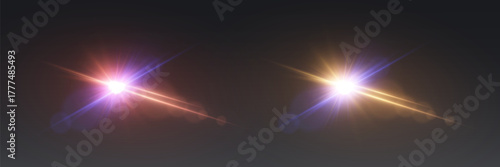 Lens flare effect with bright glowing beams.