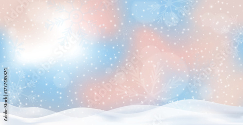 White falling snow, big snowdrifts, different snowflakes, festive Christmas background - Vector illustration