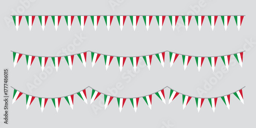 Seamless national flag of Italy party bunting border. Flat design illustration.	