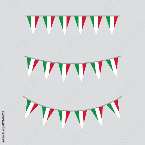 Seamless national flag of Italy party bunting border. Flat design illustration.	