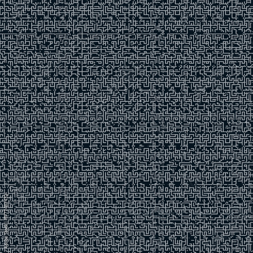 Dark abstract digital labyrinth texture with intricate grey lines. Futuristic cyber maze pattern for technology and data concepts.