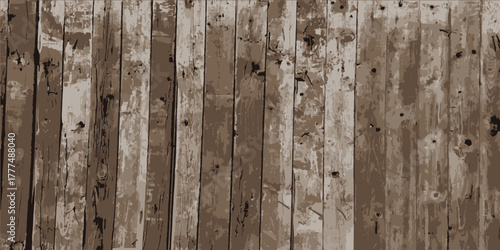 Distressed wood panel. Old wooden planks. Vintage background. Vector illustration