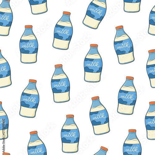 Milk bottles seamless pattern for wallpaper, background, wrapping paper, textile print, etc. EPS 10