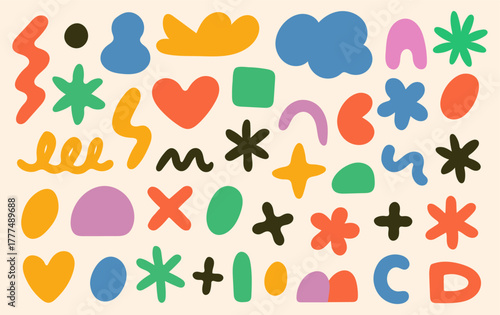 Abstract Playful Pattern with Hand Drawn Colorful Shapes and Minimal Modern Style