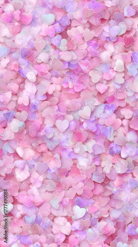 Dreamy Hearts: A tender close-up of a whimsical collection of pastel heart-shaped details, evoking sentiments of love, romance, and sweet affection.