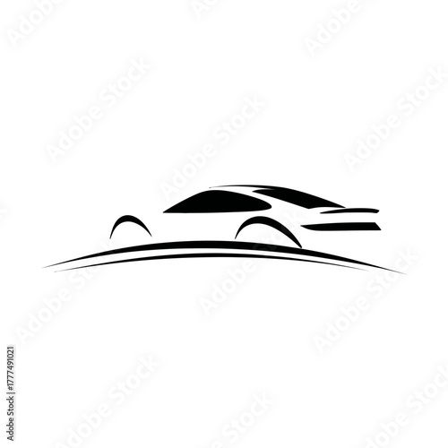 Sleek abstract sports car silhouette vector illustration. Dynamic automotive design logo concept on white background. Minimalist fast vehicle icon.