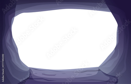 Stone cave background. Rock frame with white empty space. Decorative element for diploma, certificate, photo. Banner or poster template, sapid vector design