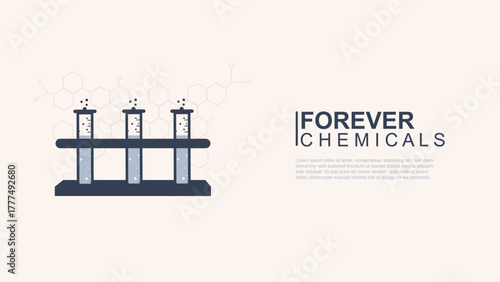 Forever Chemicals Laboratory banner ideal for PFAS awareness, environmental science, or chemical safety projects. PFAS concept. Business and marketing banner. Vector illustration