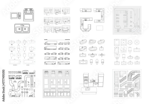 Architectural elements and household appliances drawings