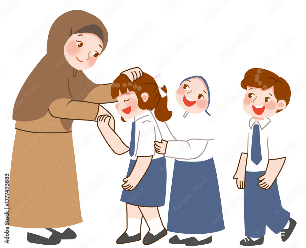Obraz premium Indonesian junior high school Student shaking hand with teacher