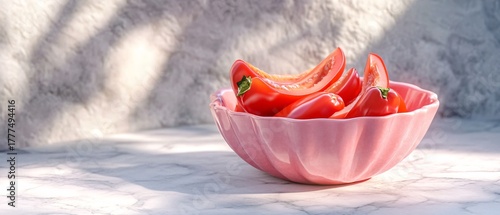 Vibrant Bell Pepper Slices on Marble Surface