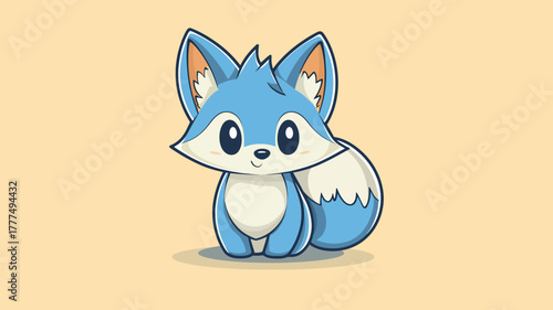 Adorable blue baby fox character in a cute cartoon style. A sweet and simple vector illustration concept of a wild animal with a fluffy tail
