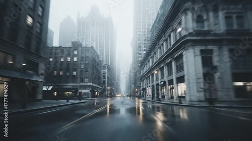 Abstract City Street with Radial Motion Blur and Fog