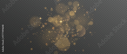 The dust sparks and golden stars shine with special light PNG overlay background