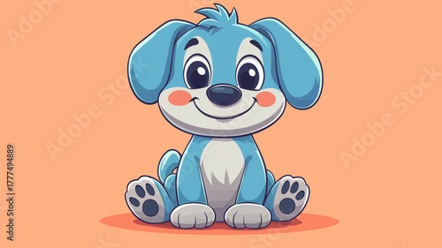 Cartoon Blue Puppy with Cheerful Smile, Adorable Dog Character for Kids' Illustration