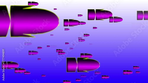 Abstract 3D shapes floating over purple gradient background with futuristic reflections.