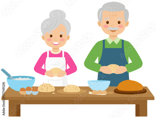 빵 만드는 할아버지,할머니