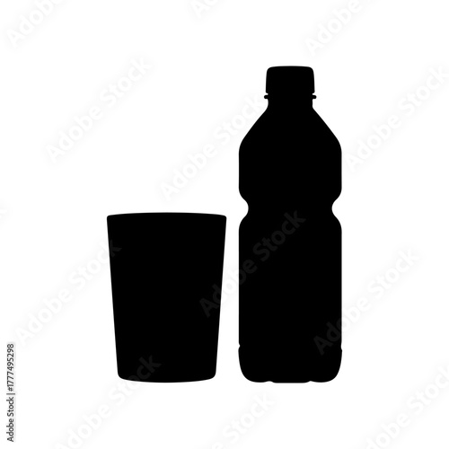 Water bottle and glass silhouette icon vector illustration on white background