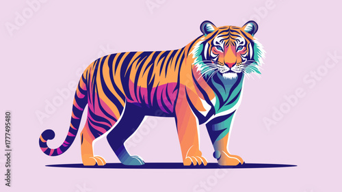 Vibrant Tiger Illustration with Abstract Colors and Bold Lines
