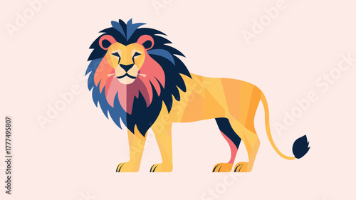 Majestic Lion Illustration with Colorful Mane and Elegant Design.