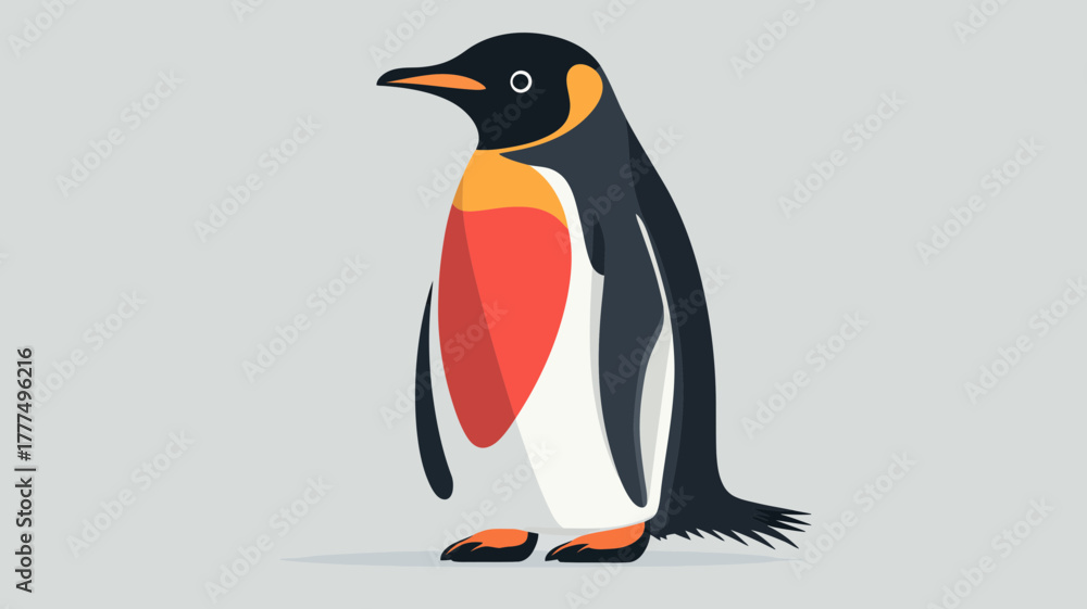 Fototapeta premium Regal Penguin Portrait: An artistically rendered penguin stands confidently, its vibrant plumage and iconic stance capturing the essence of the Antarctic wilderness.