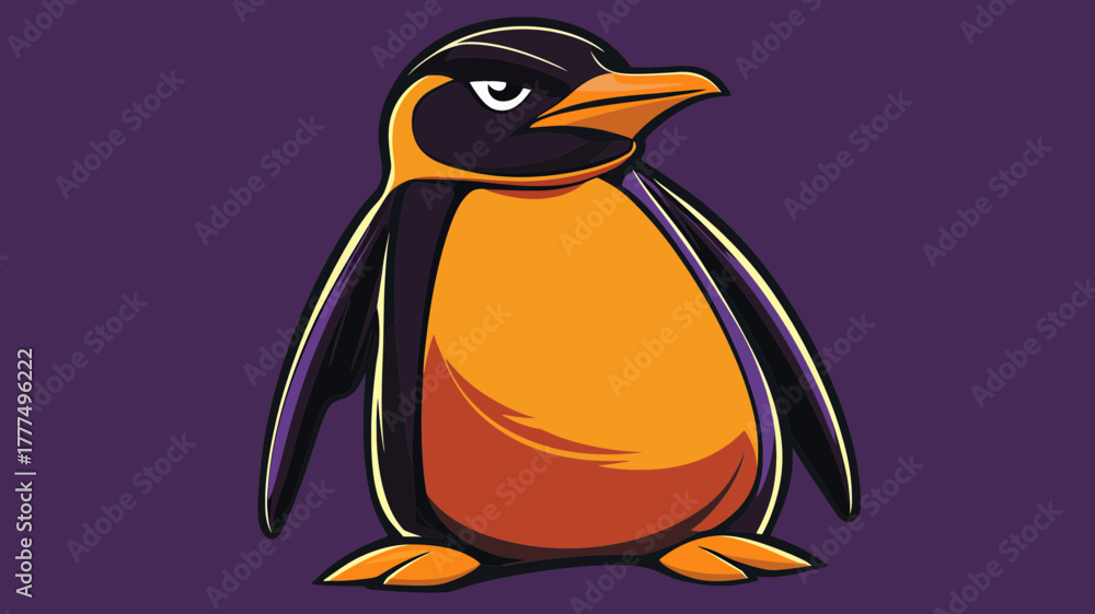 Fototapeta premium Penguin Illustration: A stylized penguin stands confidently with a determined expression, showcasing bold color palettes against an inviting background.