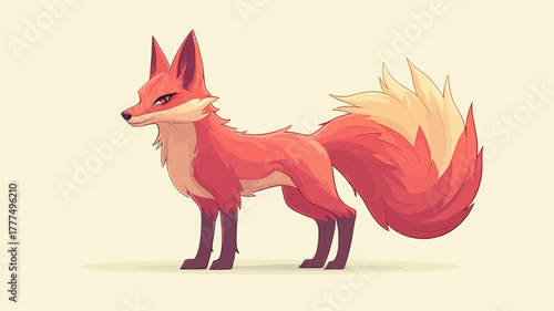 Red Fox Portrait: A stylized illustration of a charming fox with vibrant red fur and a fluffy tail, standing proudly.