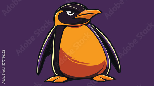 Penguin Illustration: A stylized penguin stands confidently with a determined expression, showcasing bold color palettes against an inviting background.