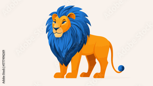 Majestic Lion Illustration: A striking illustration of a vibrant lion, its mane a captivating shade of blue, radiating a sense of strength, authority, and artistic flair. 