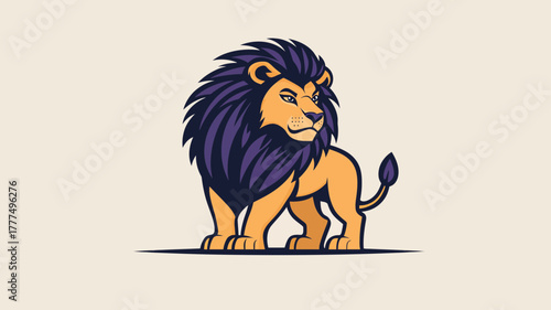 Majestic Lion Illustration: A strong lion with a regal air stands proudly, its gaze fixed on the distance. This artwork represents courage, power, and leadership in its simplified form.