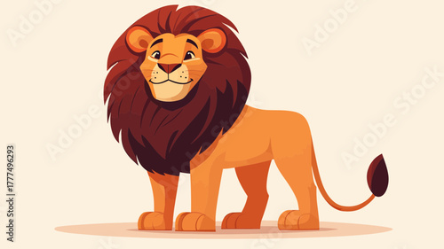 Majestic Lion Cartoon: A proud and cartoon lion, radiating warmth and strength with a friendly demeanor. The illustration perfectly captures the spirit of this majestic animal. 