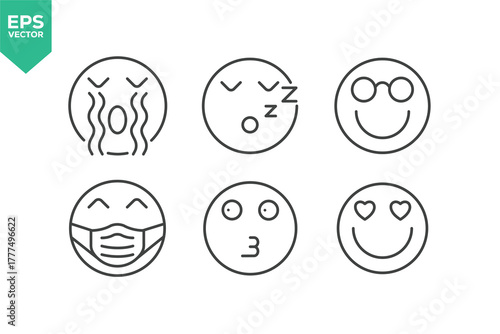 Set of line icons related to emoticon, smiley, expression. Outline icons collection stock illustration stock illustration