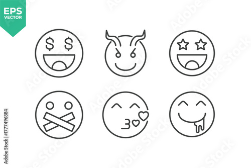 Set of line icons related to emoticon, smiley, expression. Outline icons collection stock illustration stock illustration