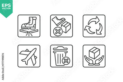 Set Of Packing Symbol Line Icons. The set includes a shipping, fragile, service to protect from the sun, processing, protected from moisture and more. stock illustration stock illustration