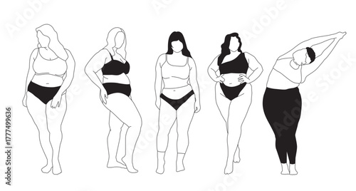 Lingerie Plus-Size models Men and Women - Illustration SVG Vector - Architecture People - Realistic line art 