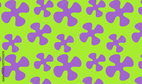 Patrick Retro Seamless Pattern Background – Purple Blob Flowers on Lime Green 