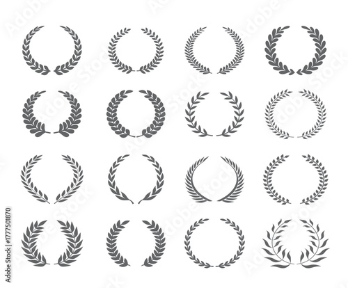 Set grey outline laurel icons.