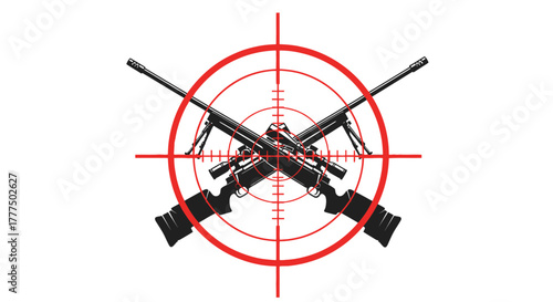Two sniper rifles crossed within a red targeting reticle against a white background.