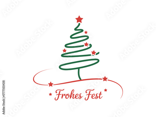 A stylized Christmas tree with stars and the German phrase "Frohes Fest" wishing a Merry Christmas.