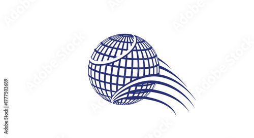 Abstract globe design with swooshing lines on a white background.
