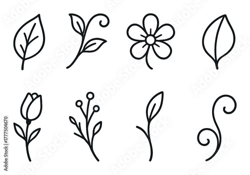 Minimalist black floral sketches on brown background