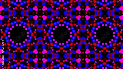 Red and blue kaleidoscope pattern animation with glowing geometric symmetry