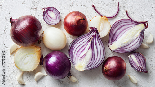 A vibrant assortment of various onion types beautifully arranged