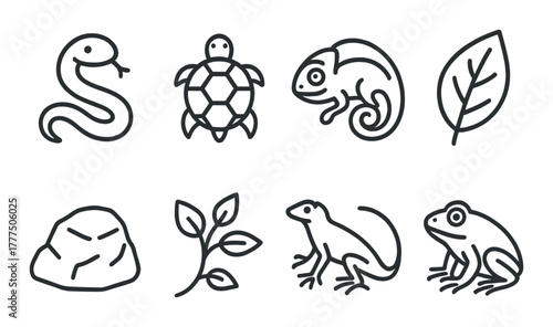 Silhouette icons of reptiles and nature elements