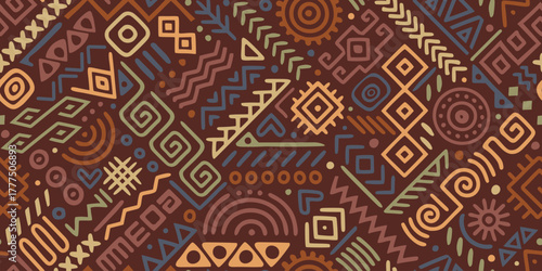 Seamless ethnic pattern, hand-drawn ethnic geometric elements, tribal pattern, African or Indian, vector design