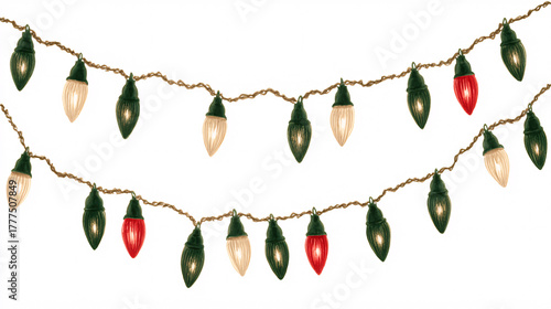 watercolor string of Christmas lights, isolated on a white background