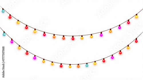watercolor string of Christmas lights, isolated on a white background