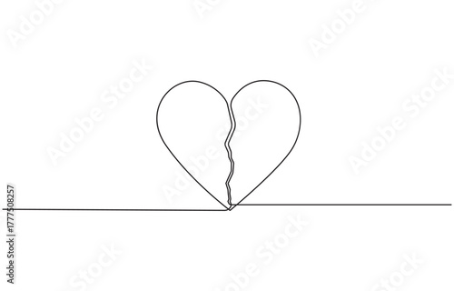 Continuous one line drawing broken heart, single line art vector illustration.