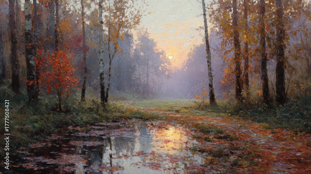 Fototapeta premium reflection puddle sunlight morning clear sunset
