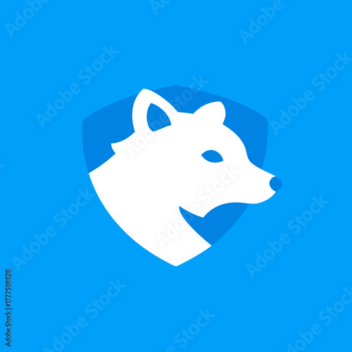 Modern fox head logo inside a blue shield icon, symbolizing security, intelligence, and protection. Abstract vector graphic design concept.